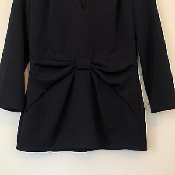 NEW NWT PRESTON YORK Solid Navy Blue Bow 3/4 Sleeve Polyester Blouse Top Small - Picture 4 of 9